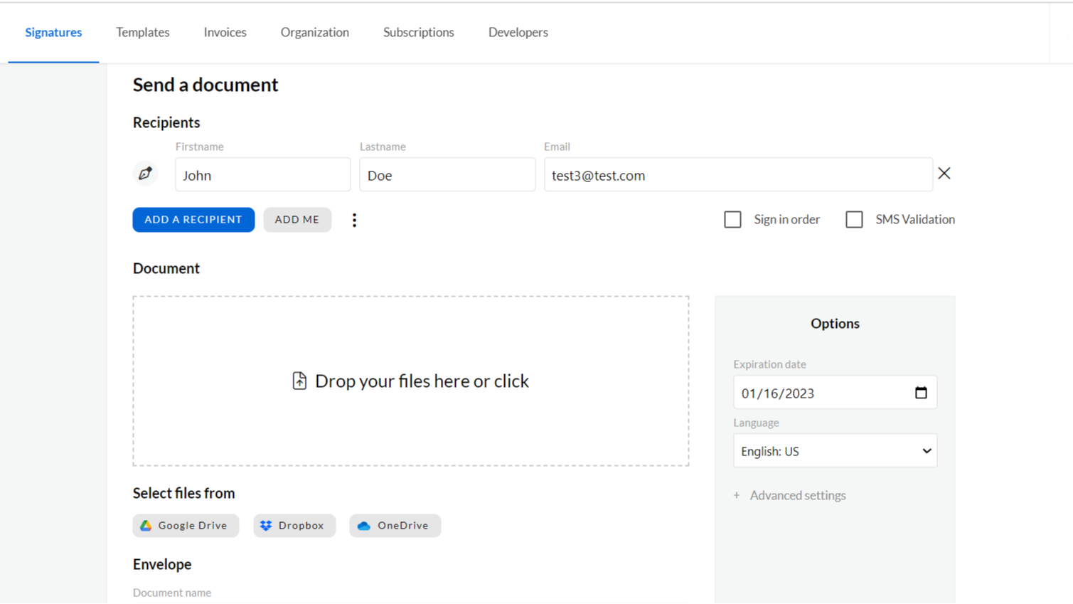 Send a document for signature in a few clicks